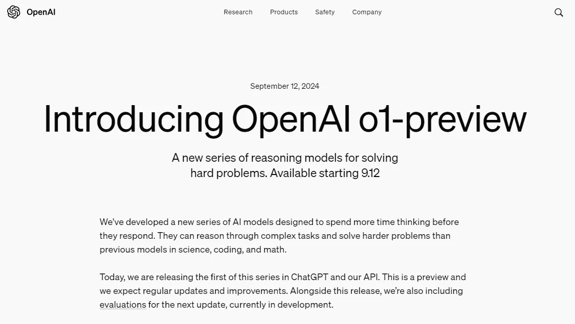 OpenAI o1-previewに関するOpenAIの公式紹介
