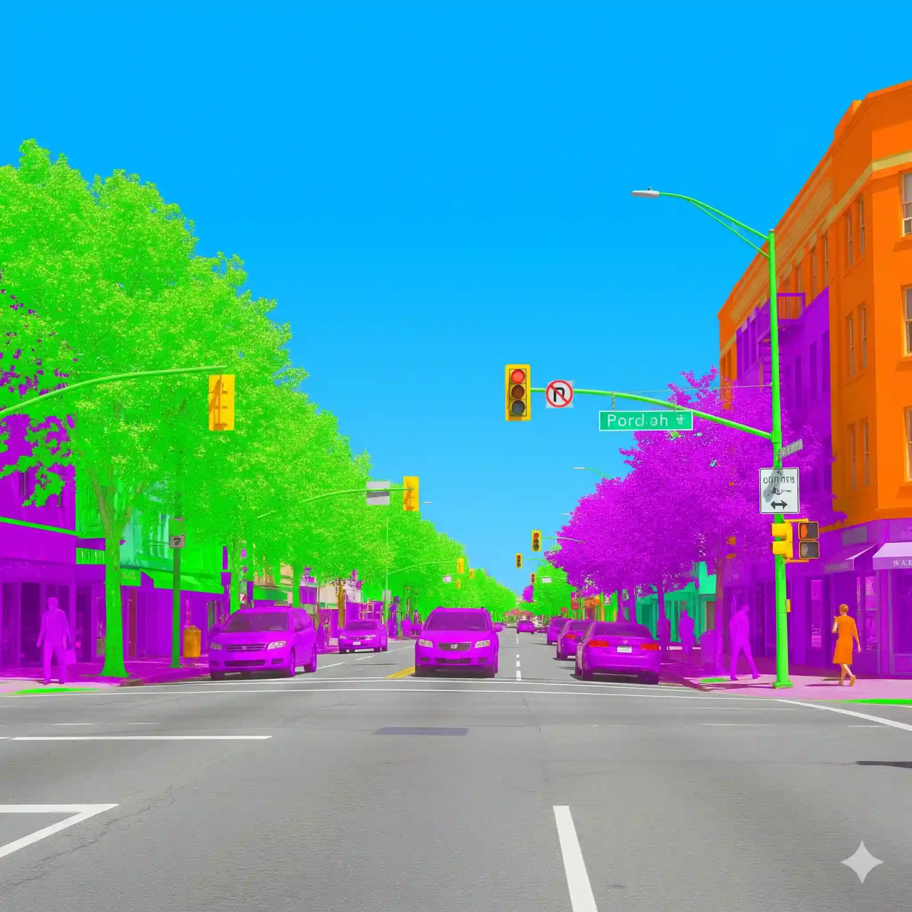 Example of semantic image segmentation applied to a street scene