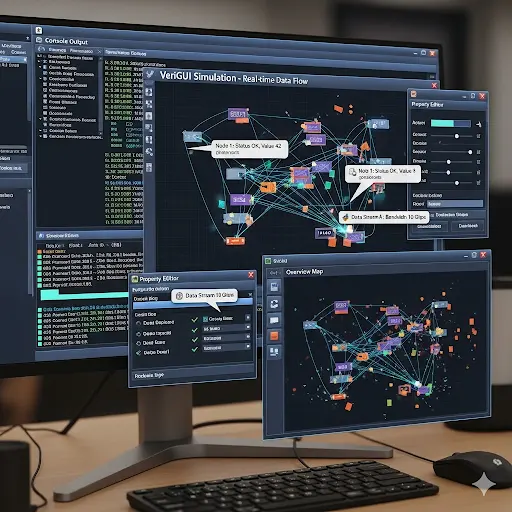 Example GUI environment with dynamic interactions simulated in VeriGUI