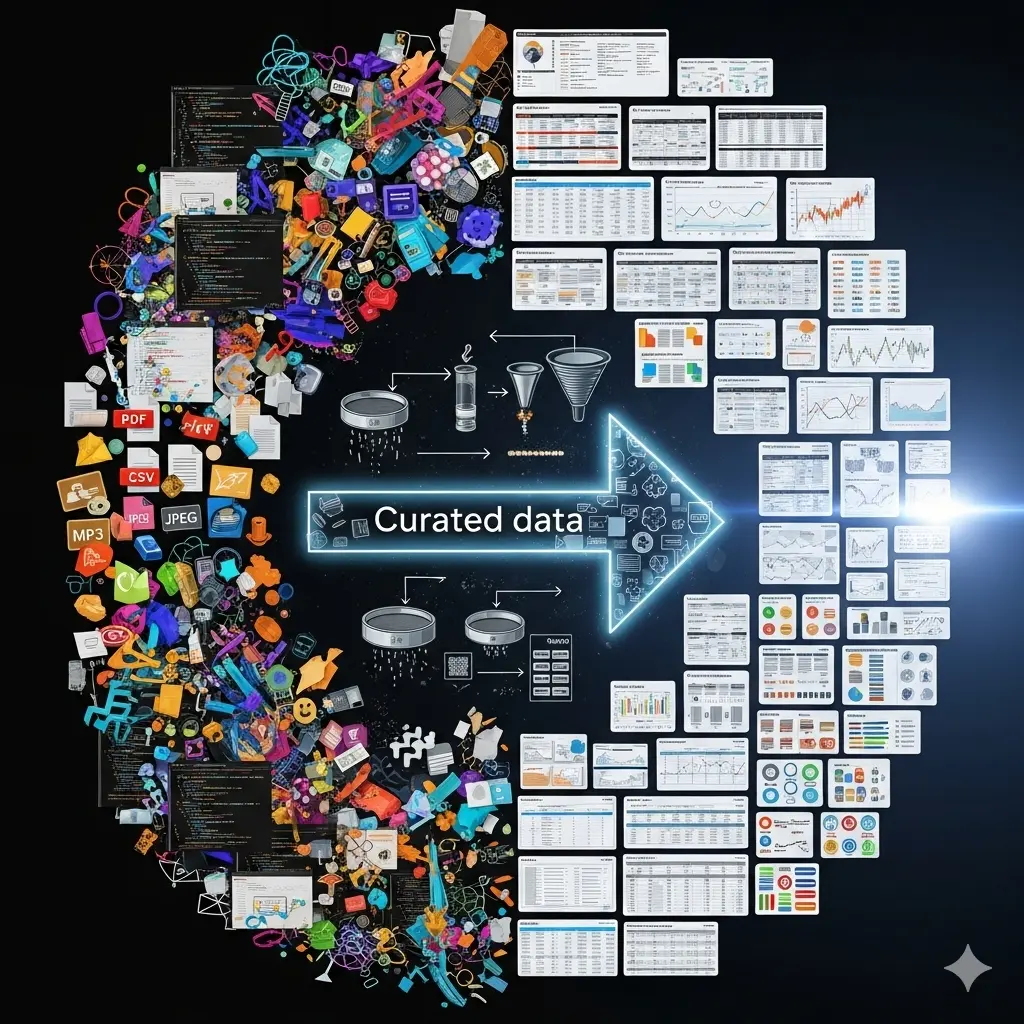 Curated data transforms messy, raw inputs into structured, high-quality training material