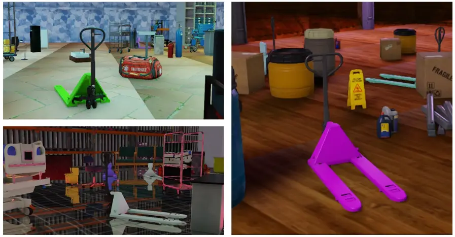 Synthetic Pallet-Jack Images Surrounded by Distractors (NVIDIA)