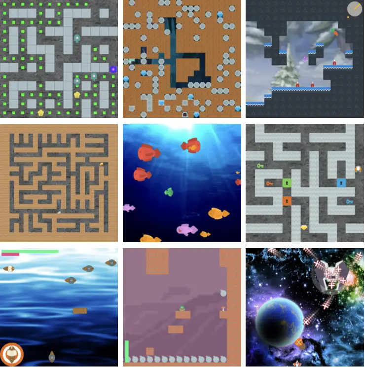 Screenshots from games in Procgen Benchmark, Cobbe et al., (2020).